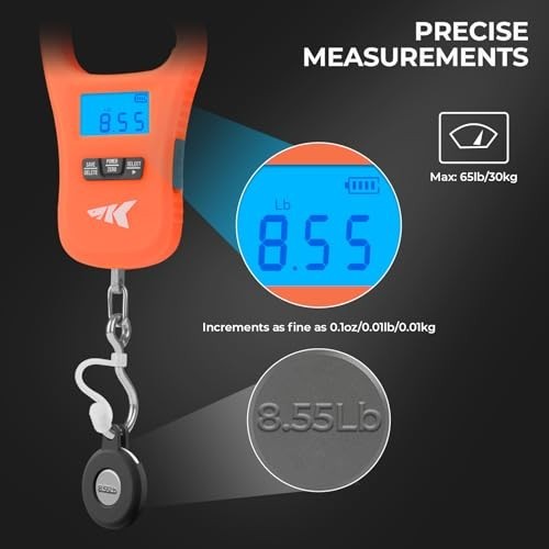 Digital Fish Scale 65lb Capacity, USB Rechargeable, Ultra-Thin LCD Display, Ergo
