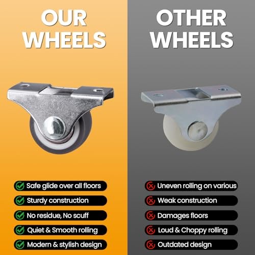 Mini Fixed Casters, Rubber Wheels with Bearings, 130LBS Capacity, 4 1 Inch