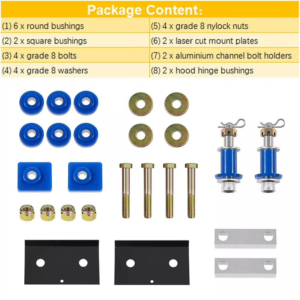 🌹for Peterbilt 357 377 378 379 Hood Hinge Pivot Bolt & Hood Bumper& Bushings