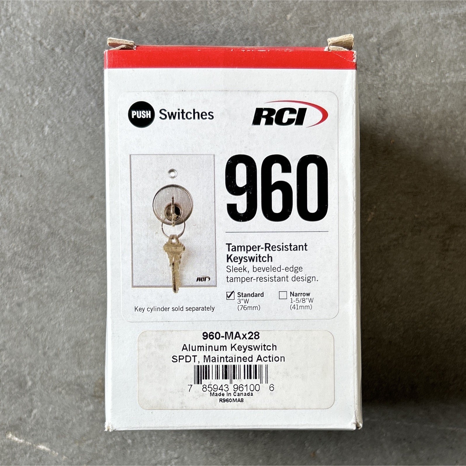 RCI 960 Tamper-Resistant Aluminum Keyswitch SPDT Maintained, 960-MAx28