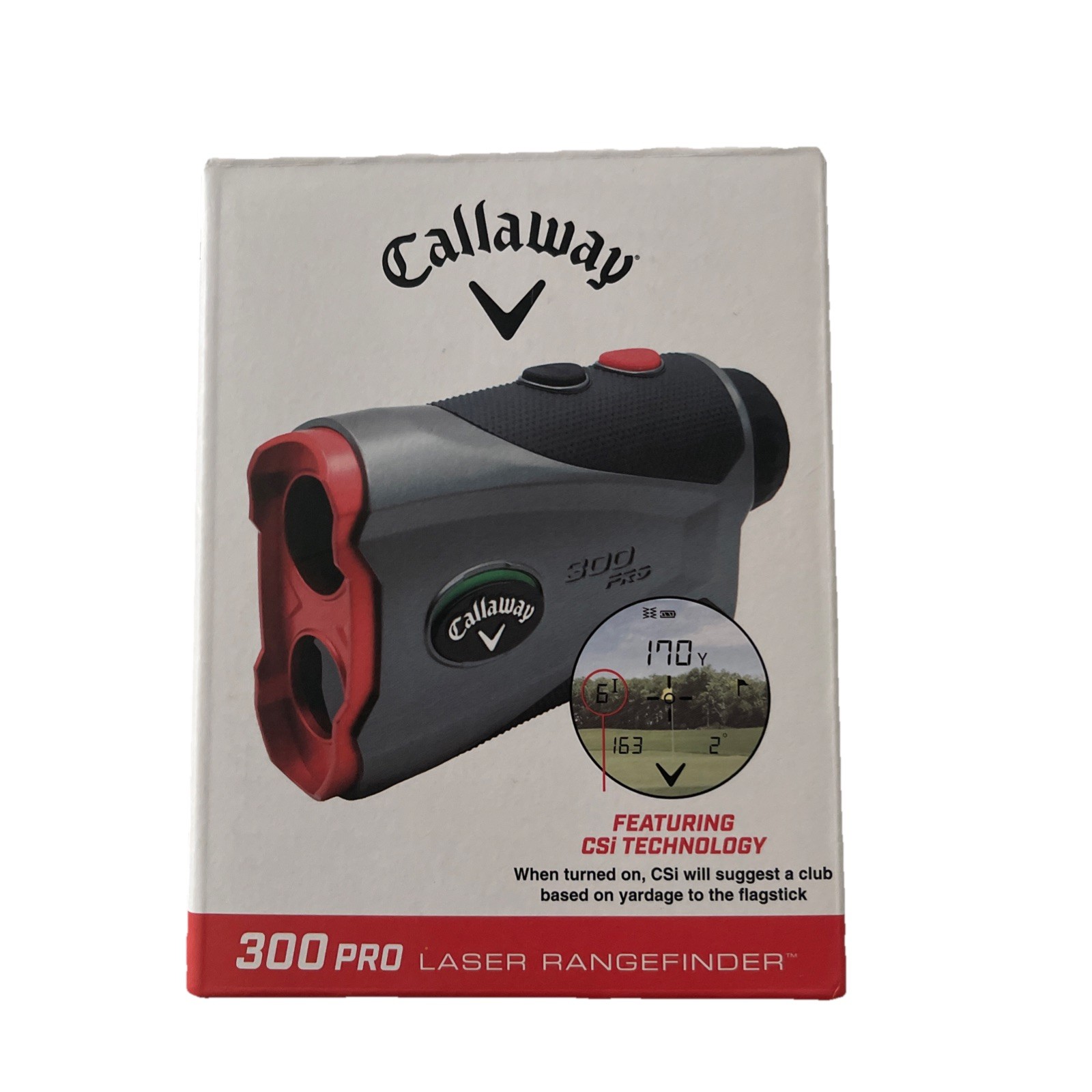 Callaway 300 Pro Laser Golf Rangefinder w/ Case Manual, CSI Tech Gray/Red
