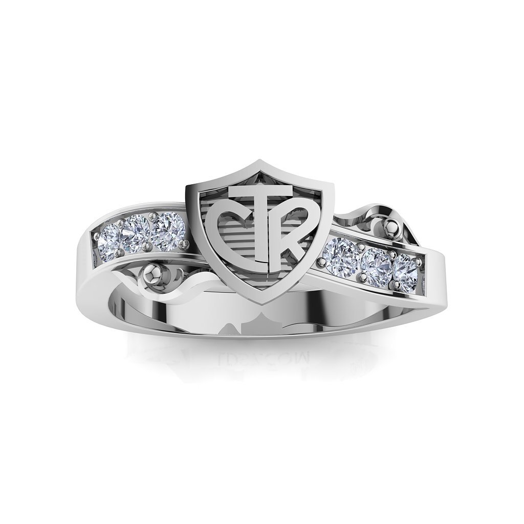"Choose the Right" CTR Scroll Ring, set with Cubic Zirconia, Sterling Silver
