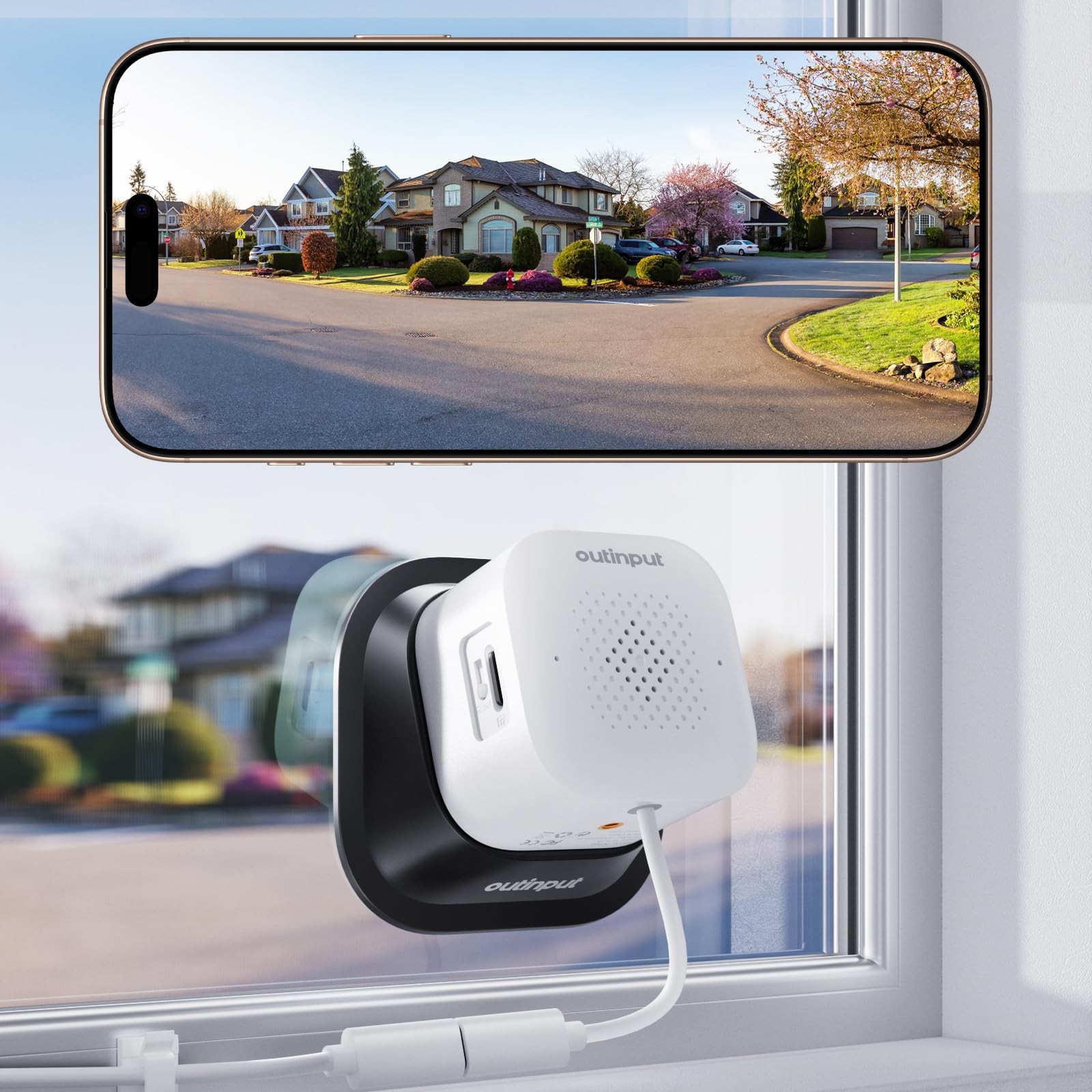 Outinput 3MP 2K No Drill Window Camera for Home Security, 1-Pack, White