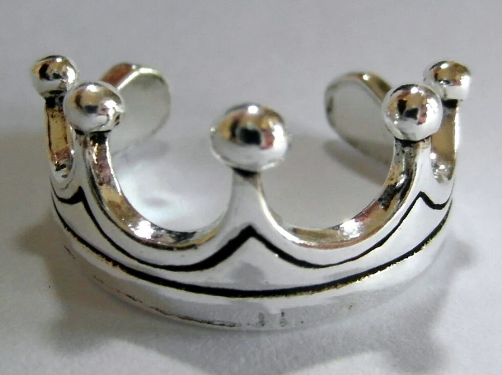 Valentine's Gift For Women's Solid Metal 925 SS Cute Adjustable Crown Toe Ring