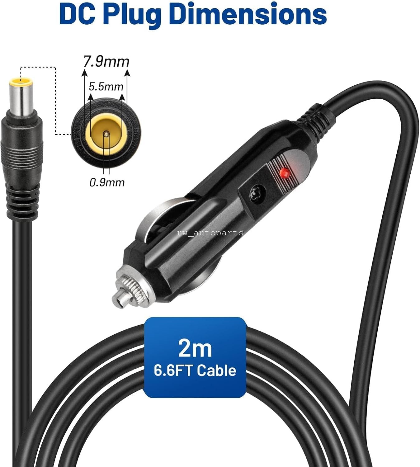 6.6FT Car Charger Power Cord DC7909 8mm For Goal Zero Yeti GZYeti Power Station