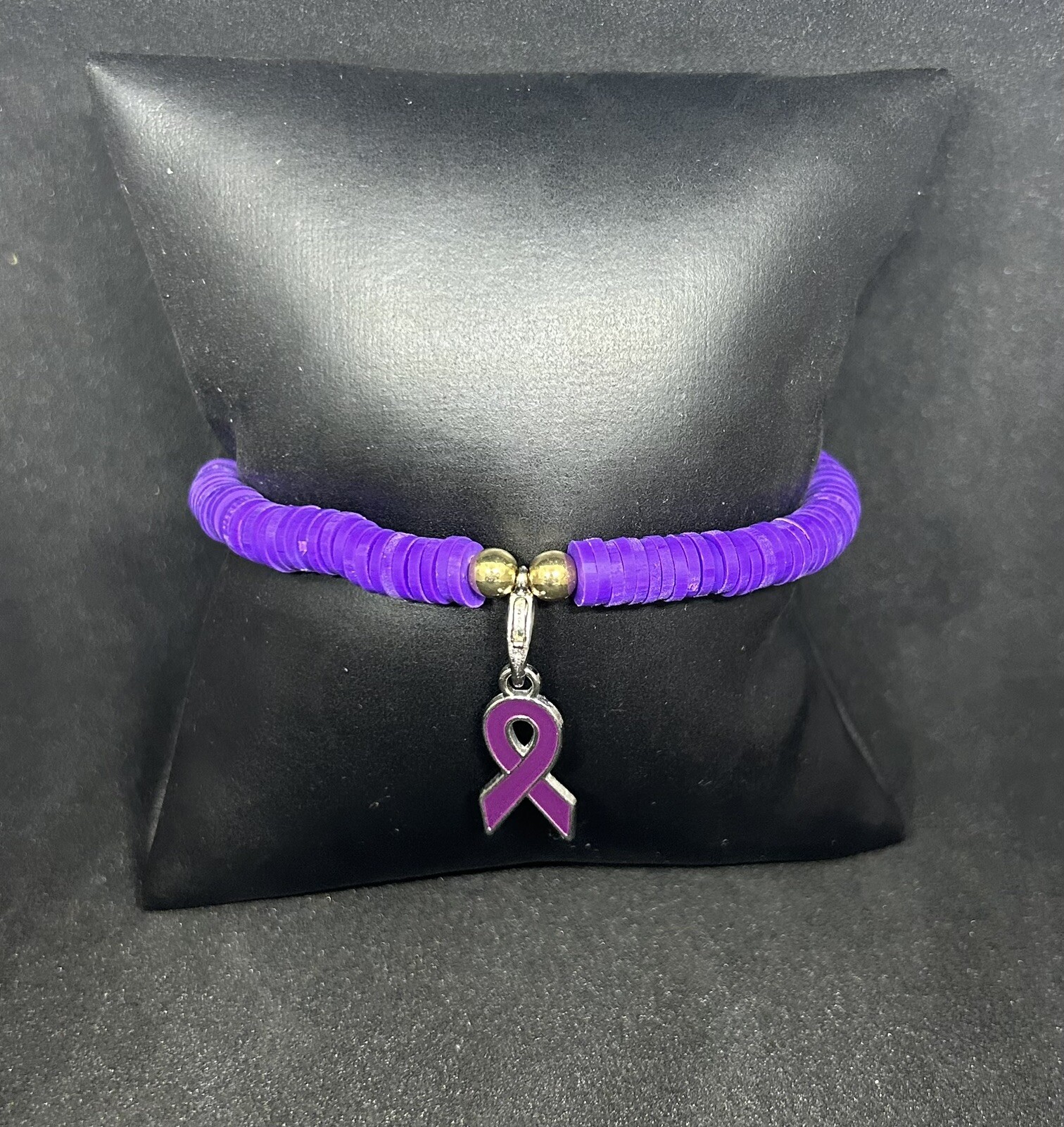 Purple Ribbon (Awareness) Heishi Charm Bracelet