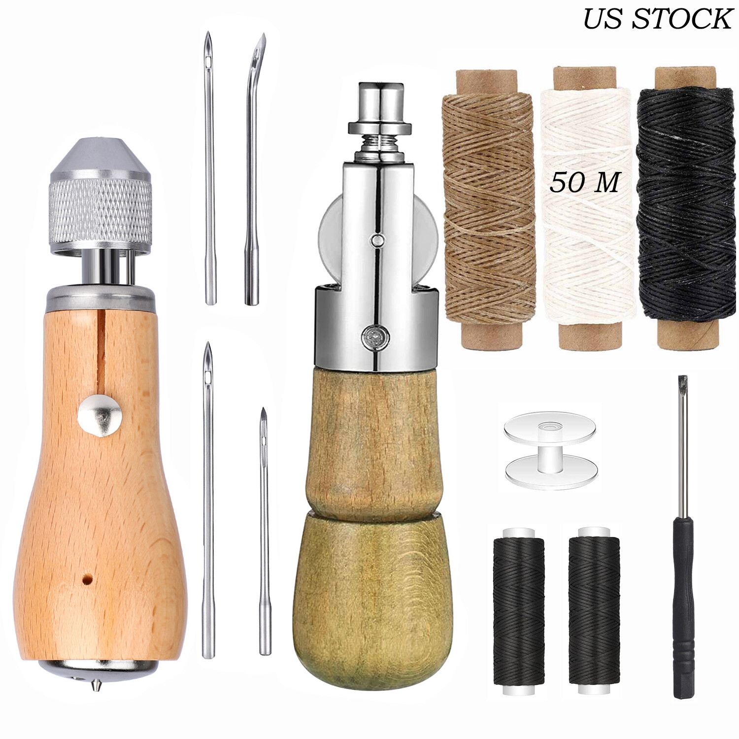 Leather Sewing Kit With Hand Speedy Sewing Stitcher Awl Waxed Thread Repair Tool