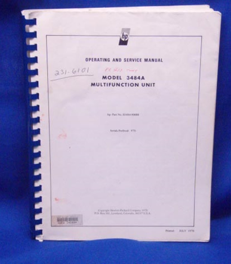 HP 3484A Multifunction Unit Operating & SERVICE Manual