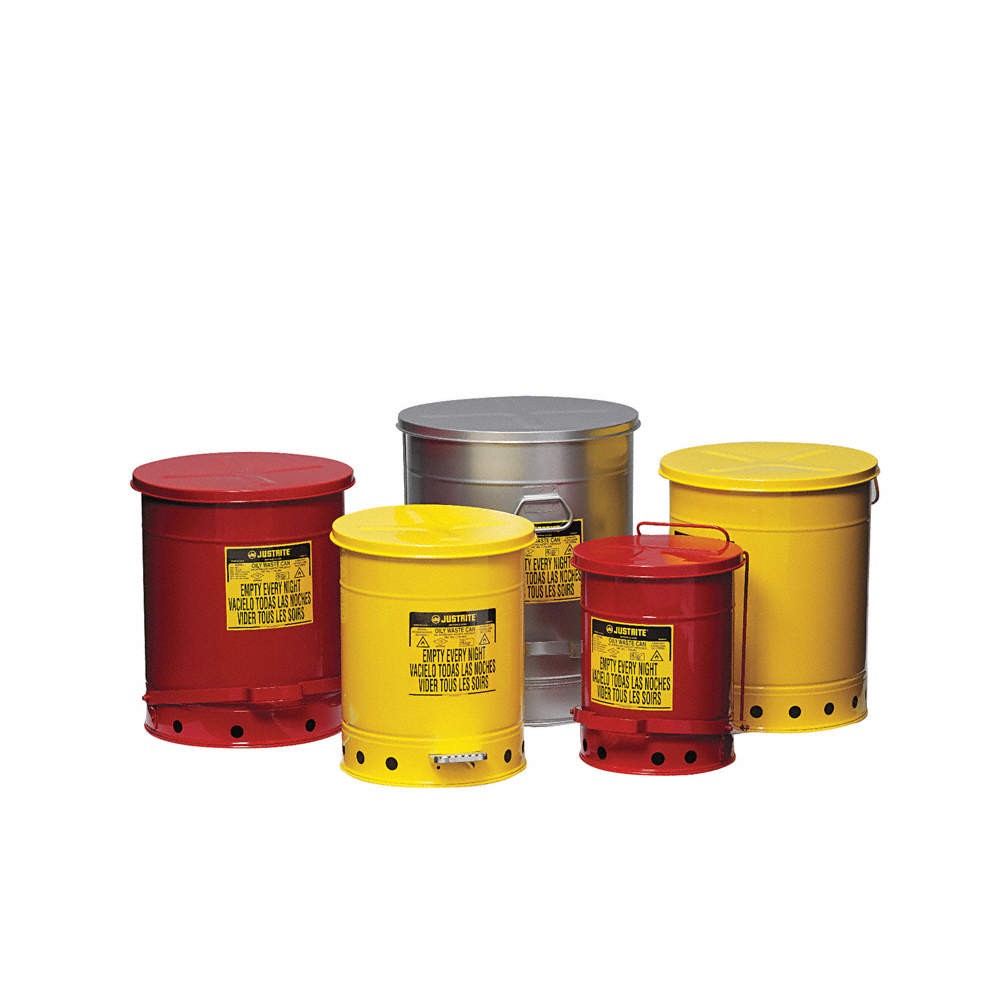 JUSTRITE 09108 Oily Waste Can,6 Gal.,Steel,Red 3TCH7