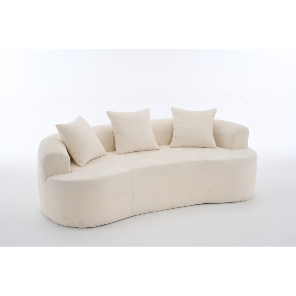 Crescent-shaped sofa, modern low-back design with deep cushions, self-inflating