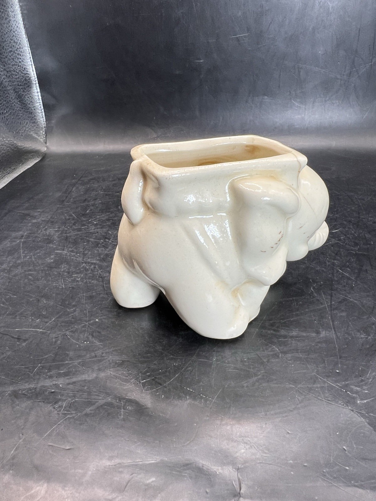 Vintage Small White Elephant Planter 3” Tall READ