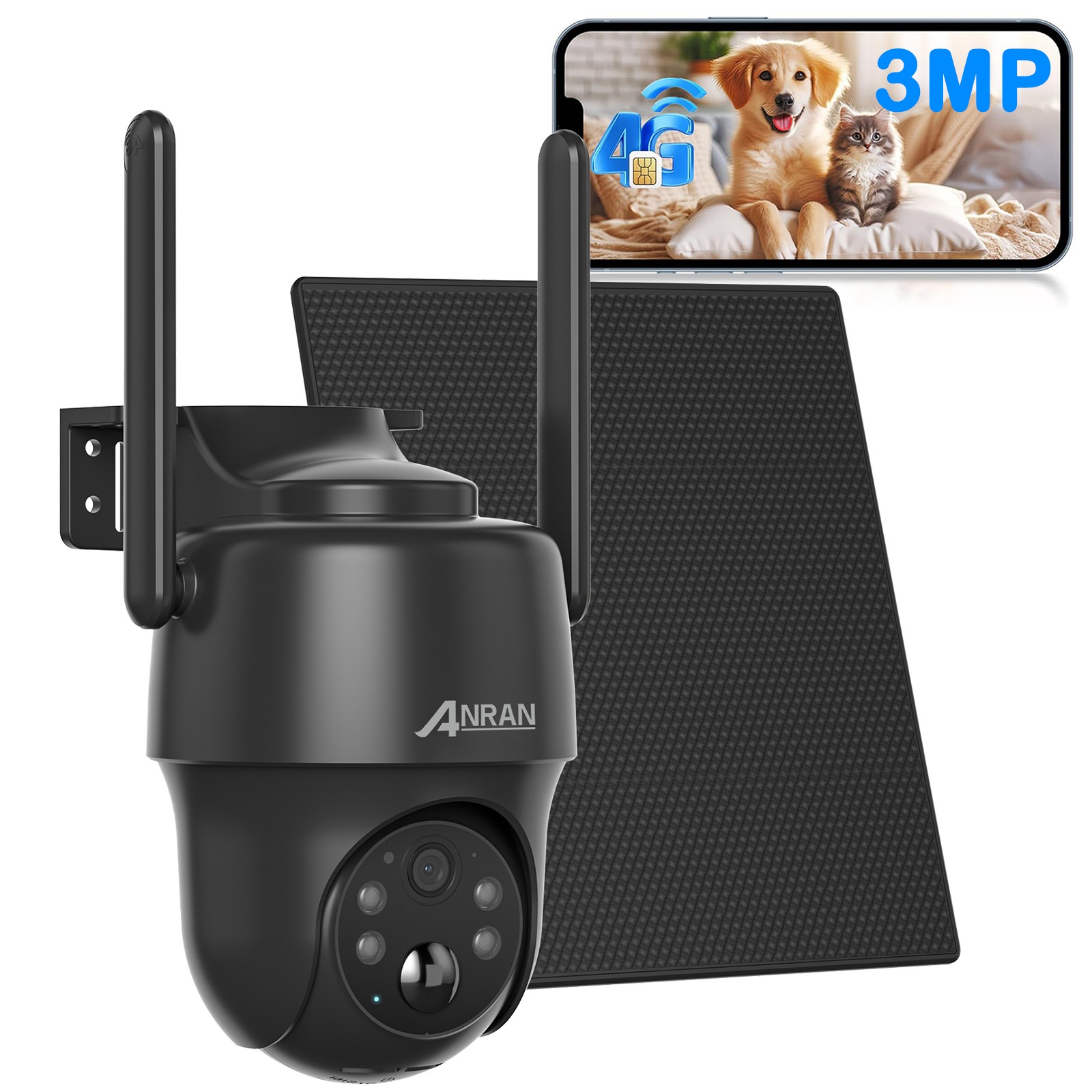 4G LTE Cellular Solar Security Camera Wireless Outdoor 2K No WiFi Pan/Tilt 360°