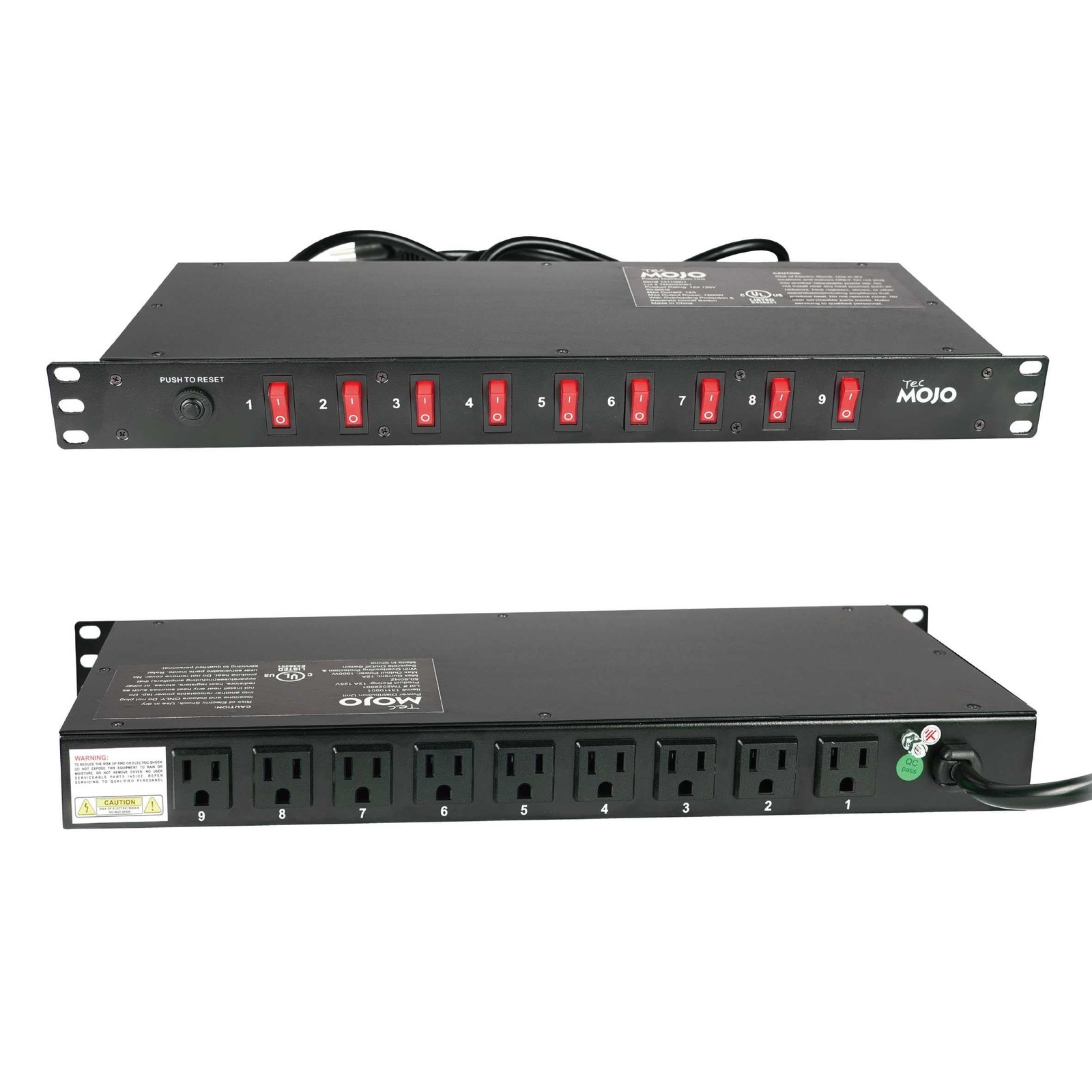 9-Outlet Rack Mount 9 Outlets/12A/Overloading Protection, Black