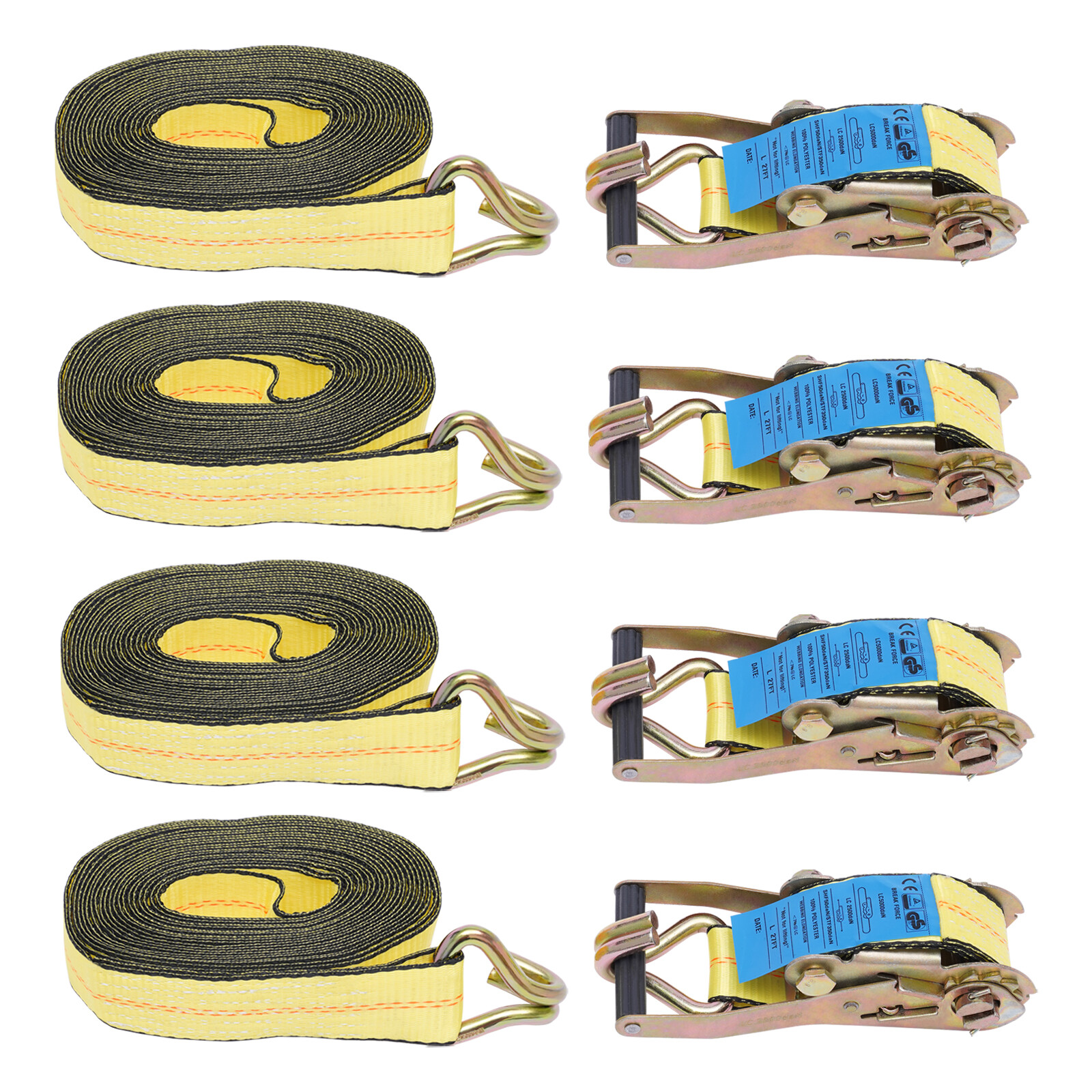 4 Pack Straps Car Trailer Hauler Ratchet Tie Down Straps with Double J Hooks