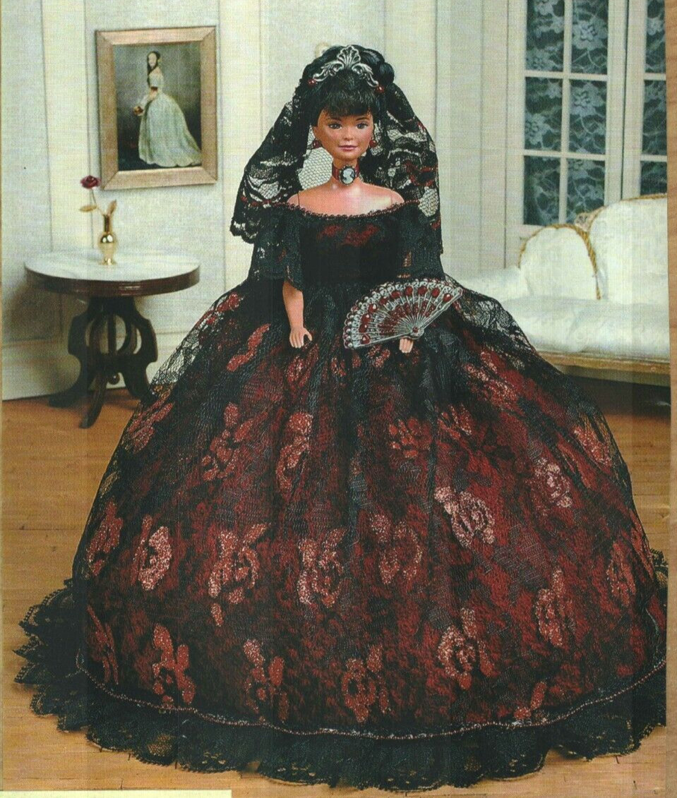 SPANISH SENORITA DRESS FASHION DOLL DIGEST SIZE CROCHET PATTERN INSTRUCTIONS