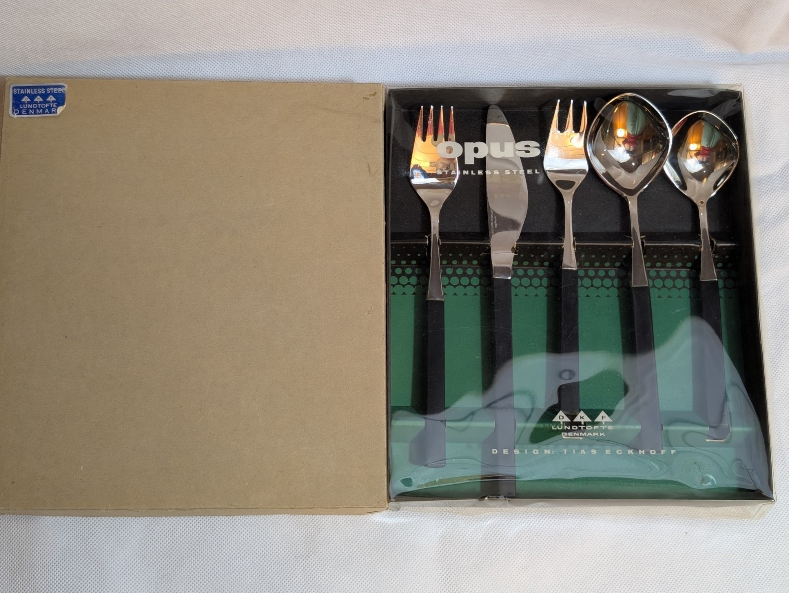 Rare Brand New In Box Mid Century OPUS  EBONY BLACK by Lundtofte 5 Piece Set
