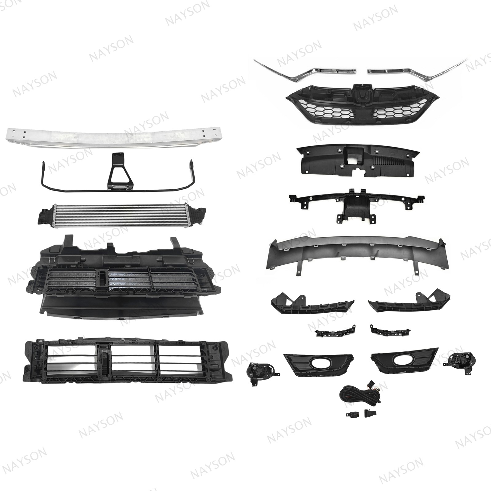 For CRV 2017-19 Front Bumper Impact Bar/Intercooler/Fog Light/Grille/Shutter Kit