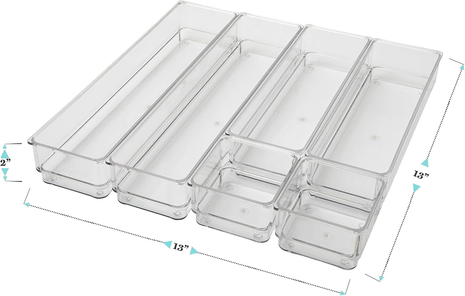 Miles Plastic Stackable Office Desk Drawer Organizers, Set of 6, Clear
