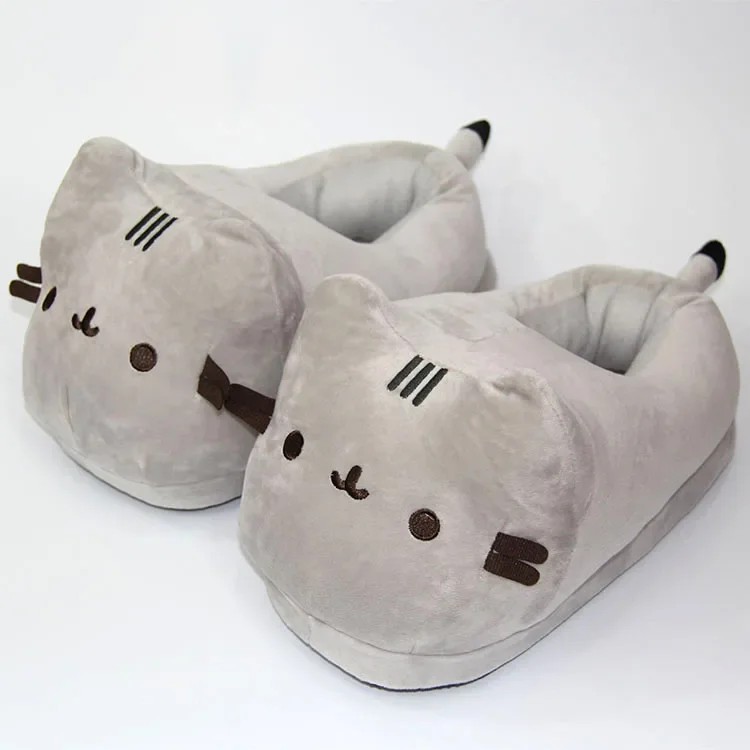 Cute Cat Plush Slippers for Women Warm Fleece Indoor House Shoes Non-Slip Sole