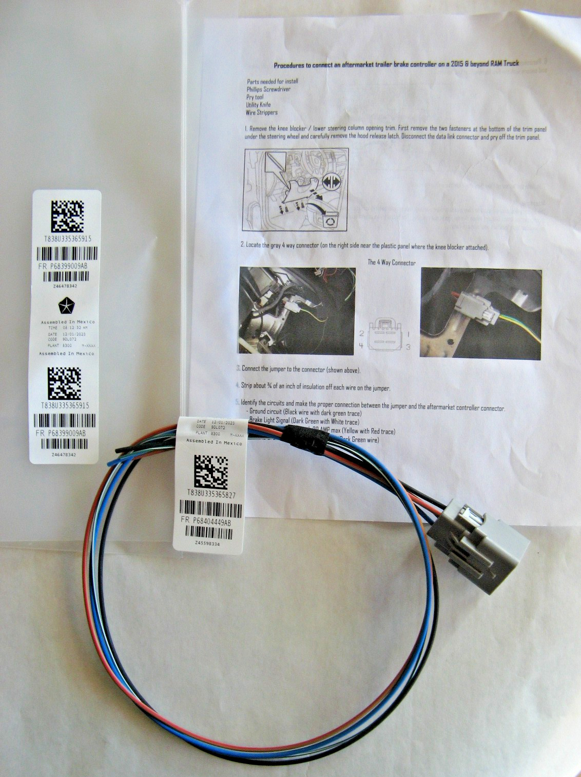 BRAKE CONTROLLER Harness Kit Ram 2015 AND NEWER. OEM# P68399009AB