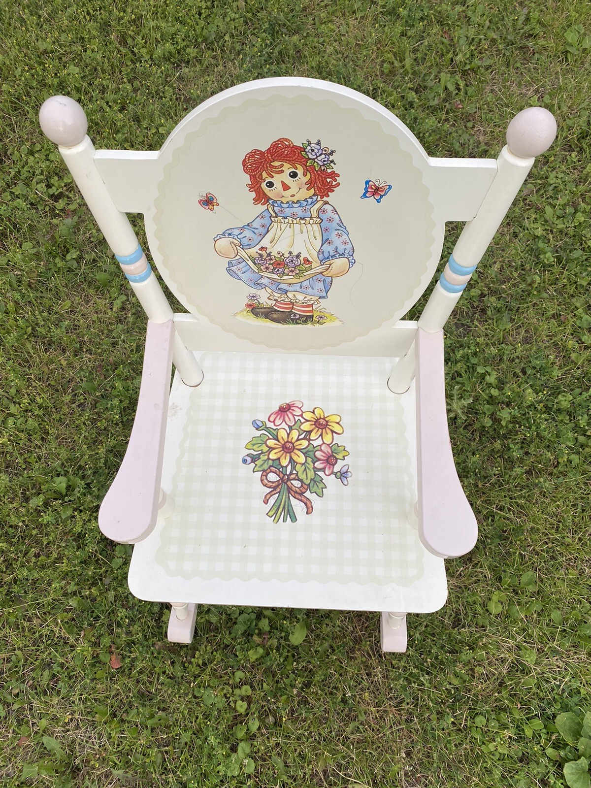 Guidecraft Girl's Raggedy Anne Pink Blue Rocker Wood Rocking Chair