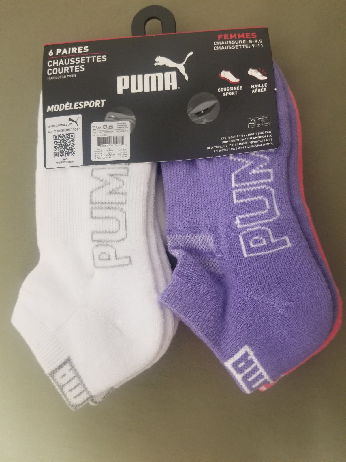 New Puma Womens 6 Pair Cushioned Low Cut Socks.