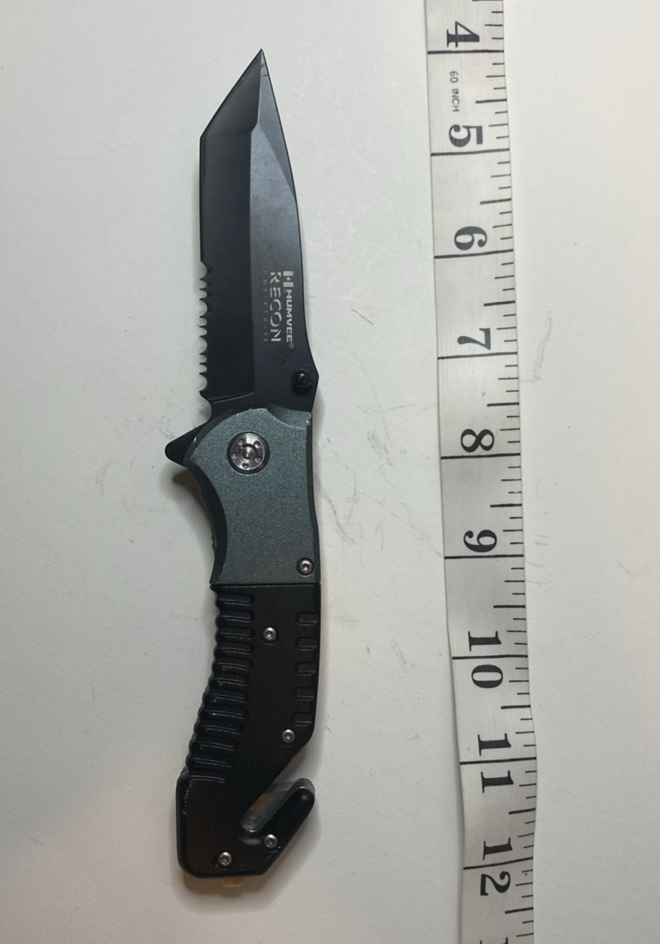 HUMVEE RECON HMV KTR08 Spring Assisted, Belt Cutter, Window Breaker, Tanto Blade
