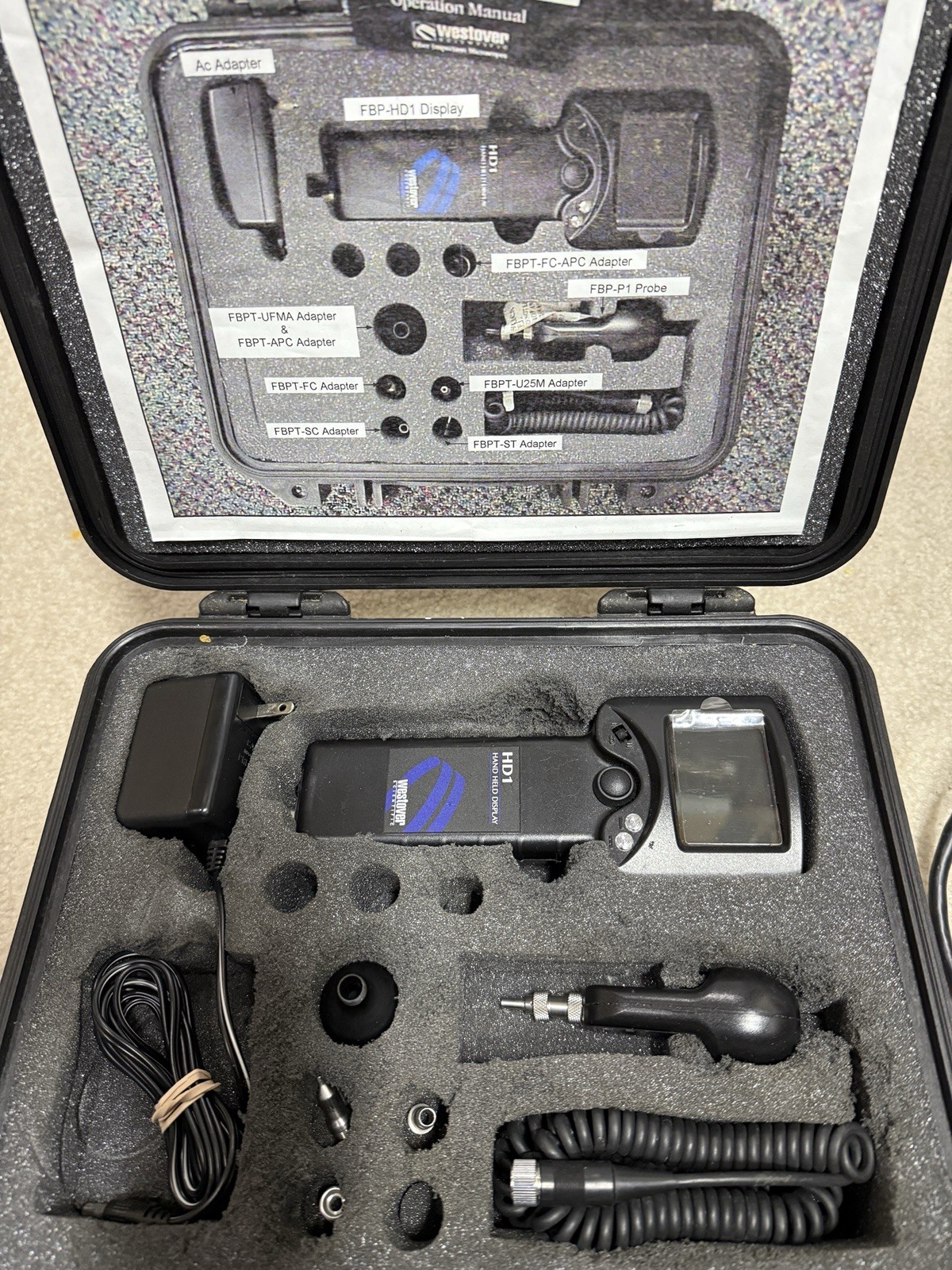 Westover/JDSU/Viavi Fiber inspection scope Universal/SC/LC/E2000 tips, Case Etc.
