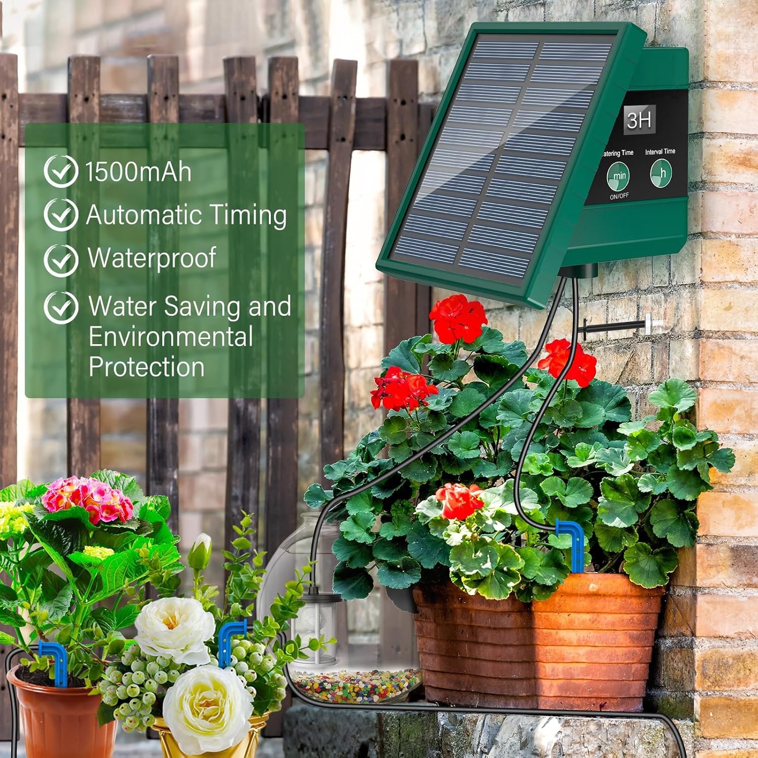 Solar Irrigation System 300 Watering Programmes with 10M Hose and 10 Drip Tips