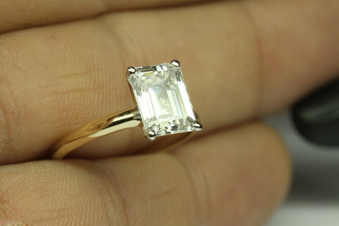 3.60 Ct Emerald Cut White Diamond Lab-Created Wedding Ring 14K Yellow Gold Over