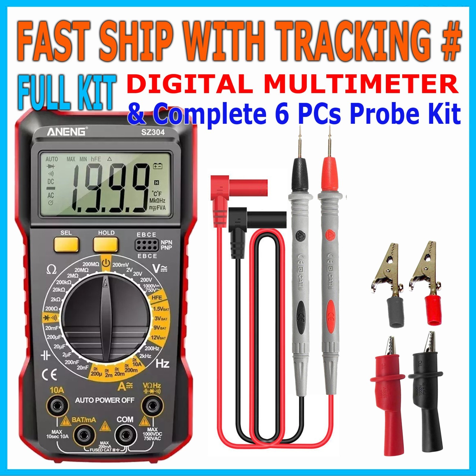 Digital Multimeter LCD Voltmeter Ammeter Ohmmeter Volt AC DC Tester Leads Meter