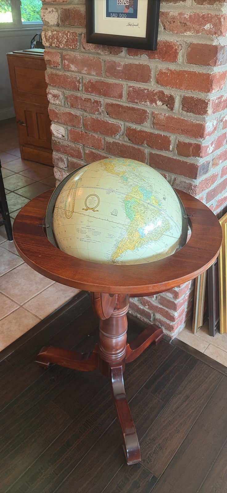 Cram's Imperial World Globe Floor Stand Full Meridian Rotating Wood Base