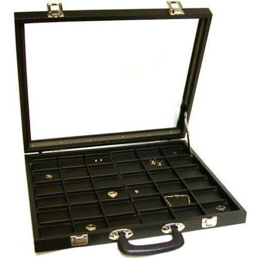 36 Unit Black Glass Top Travel Jewelry Display Case