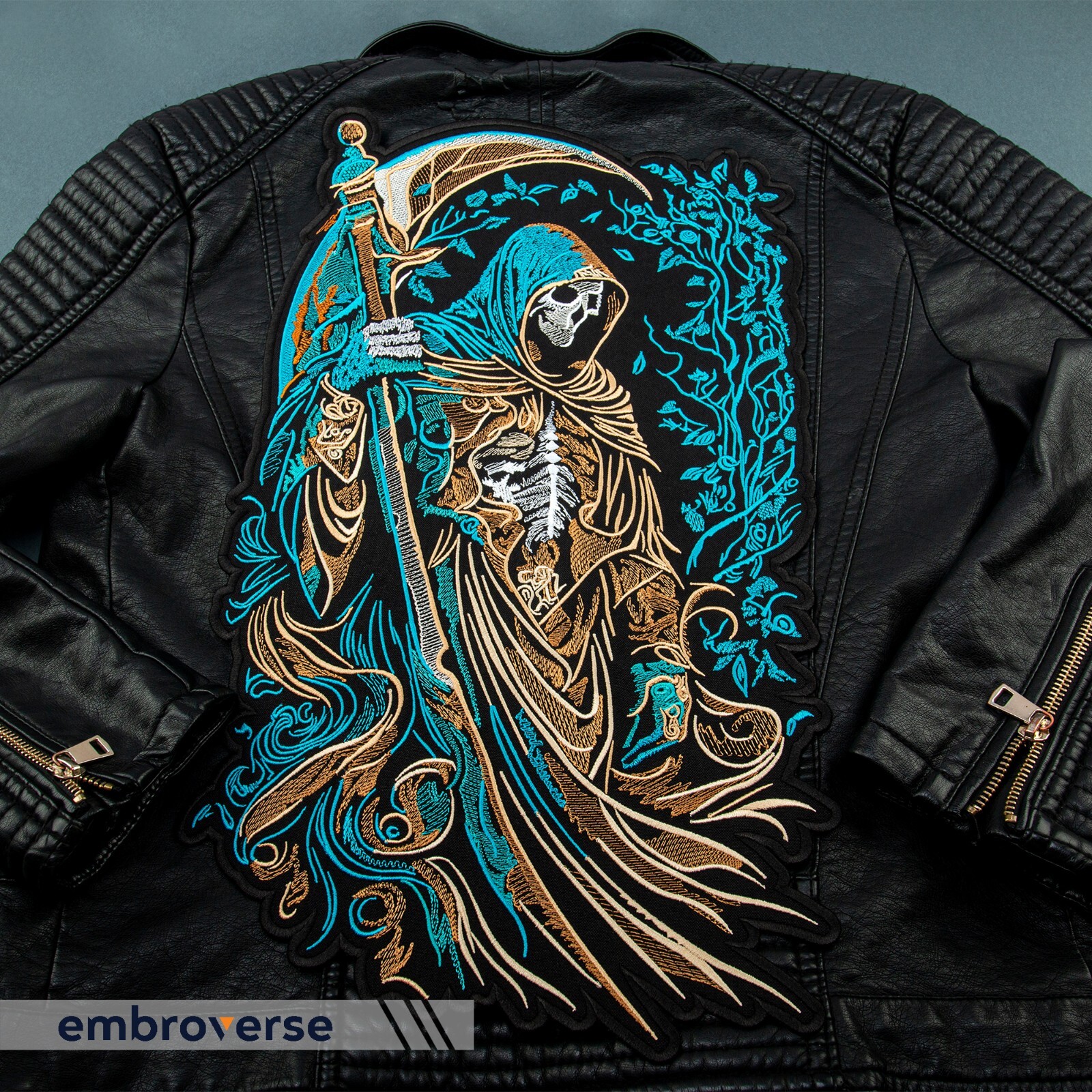 Grim Reaper Large Embroidered Patch - Death Back Patch - Skull-Themed Iron-On
