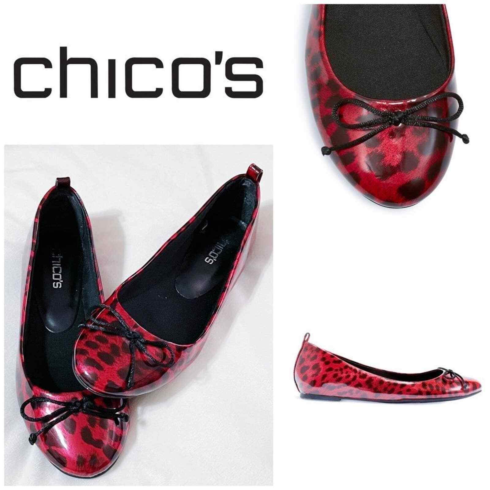 Chicos Red Leopard Travel Ballet Flats