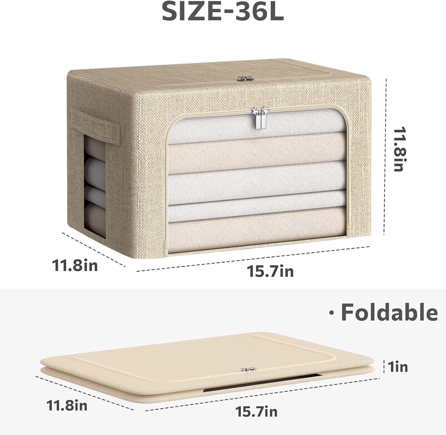 3Pack Foldable Storage Bins - Frame Box Linen Medium-36L, Beige