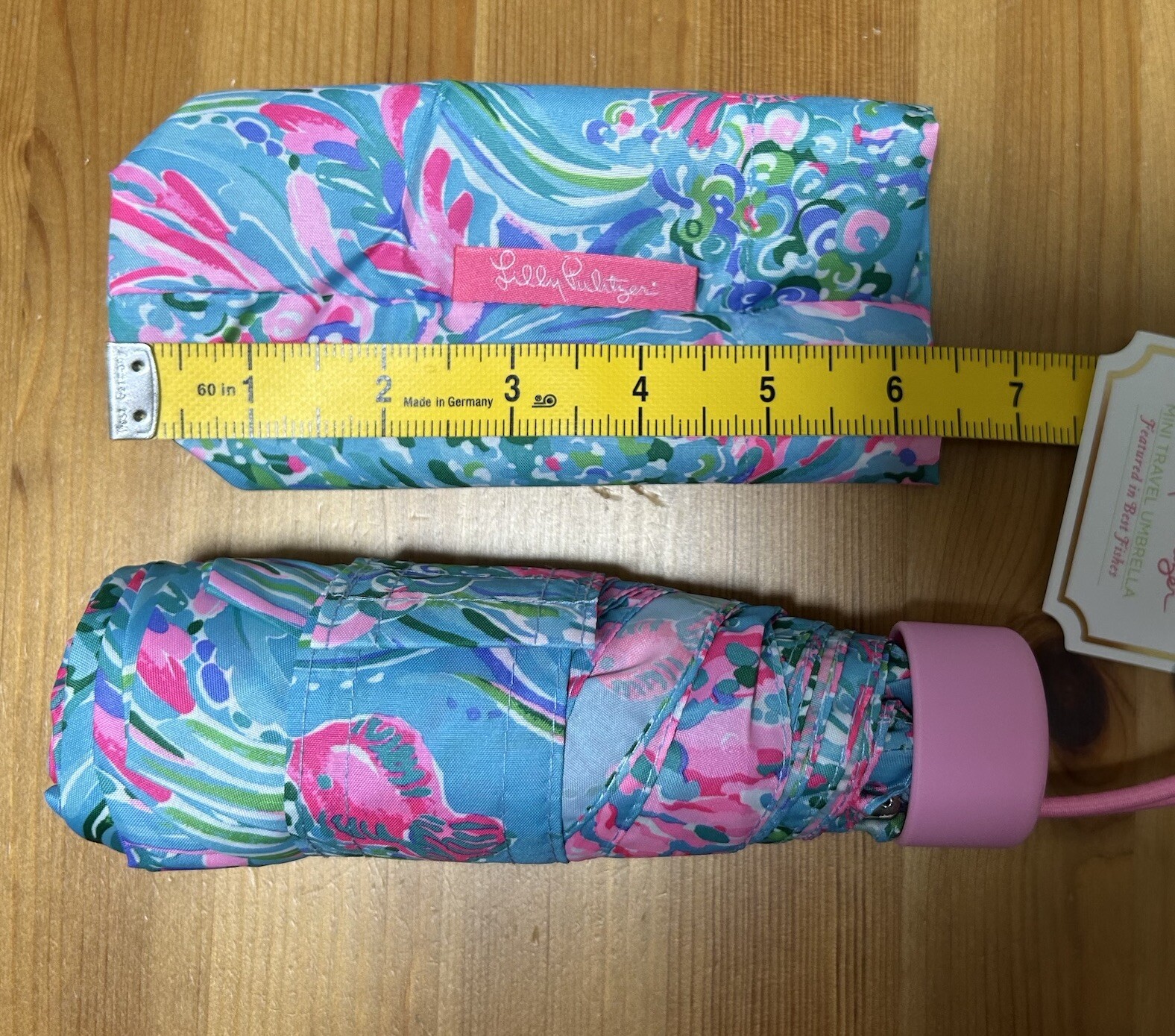 Lilly Pulitzer Mini Travel Umbrella Amalfi Blue Best Fishes Length 7 inches
