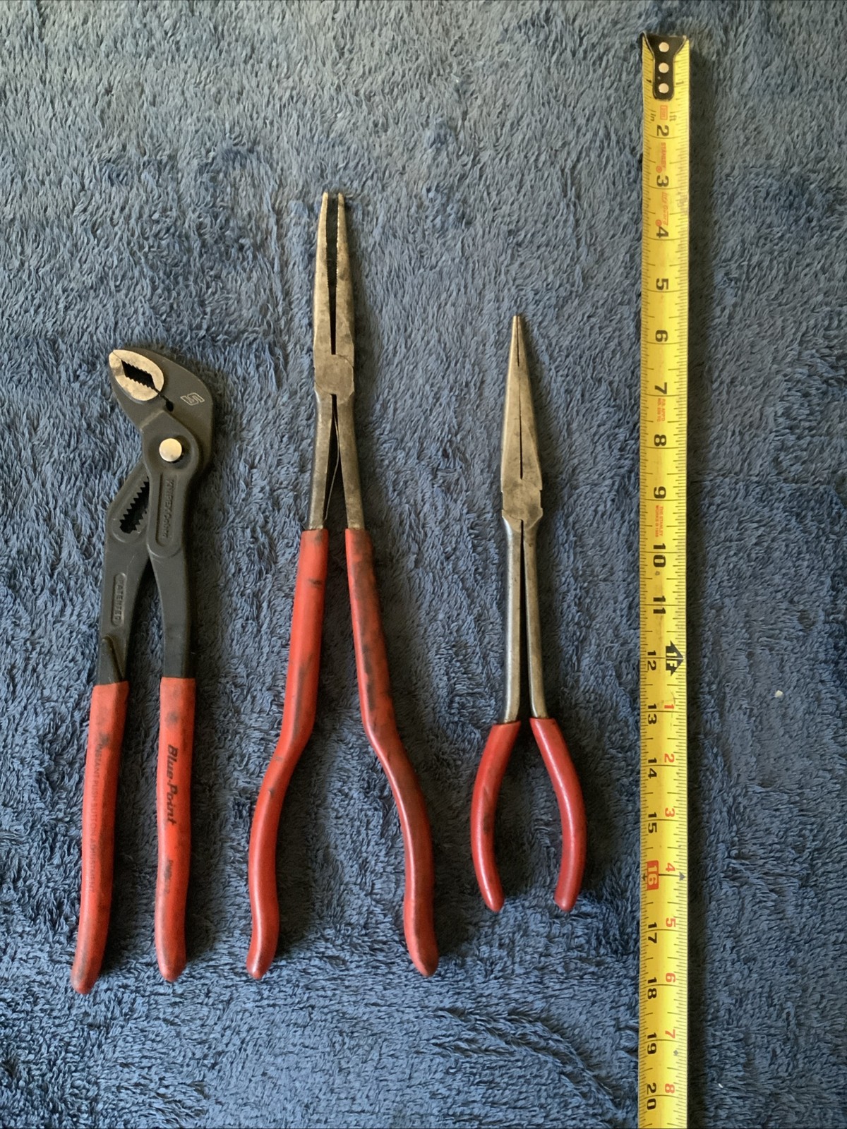 Snap On/ Blue Point 3pc Pliers….hard To See Logos…..see Descrip, One Has Bend
