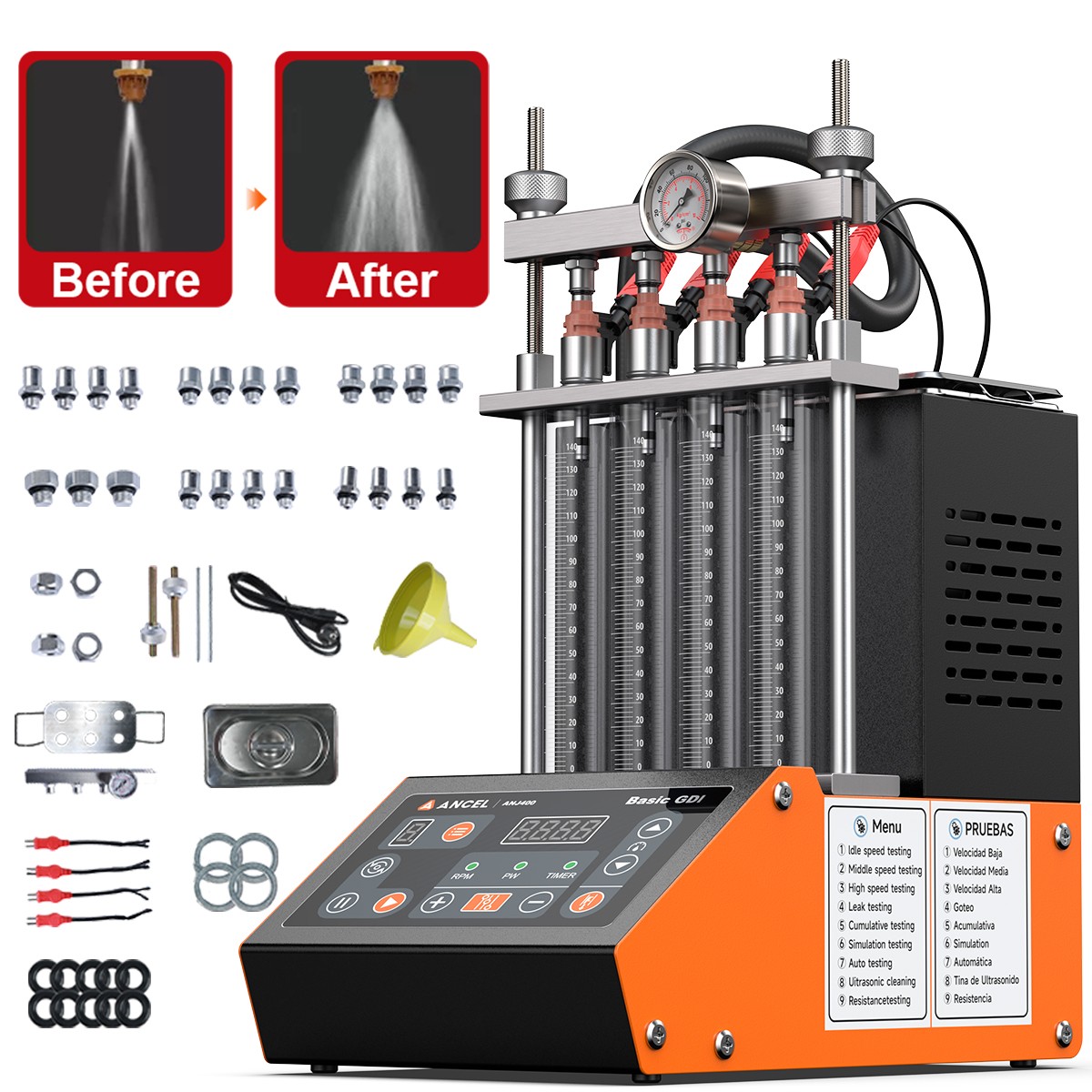 ANCEL Auto Ultrasonic Fuel Injector Cleaner Tester Injector Cleaning Machine