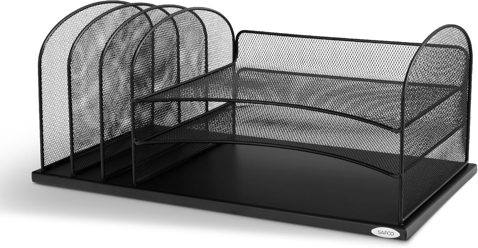 Onyx Desk Organizer, 3 Vertical Compartments and 3 Trays, Office and Classroom M