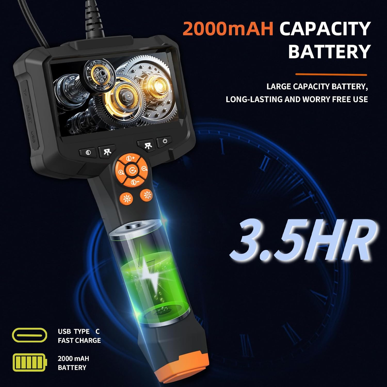 Endoscope Camera with Light, 1080P HD Borescope with 8 Adjustable Lights, 4.3" E