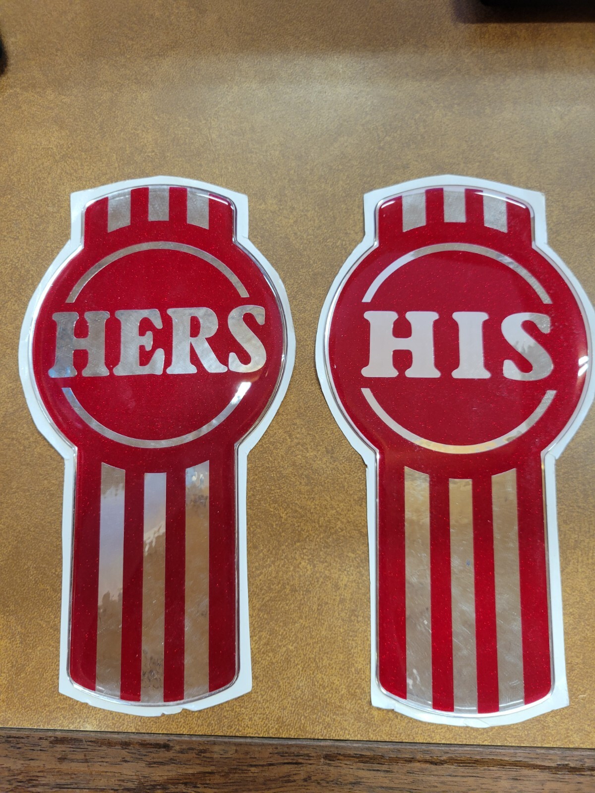 Lot of 2 Glitter Red/Chrome Kenworth Emblem Hood Decal Replacement His and Hers