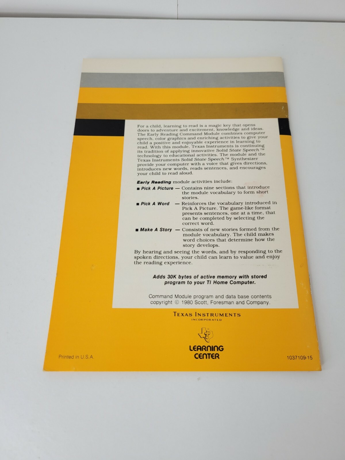 Texas Instruments Home Computer Early Reading Command Module Applications Manual