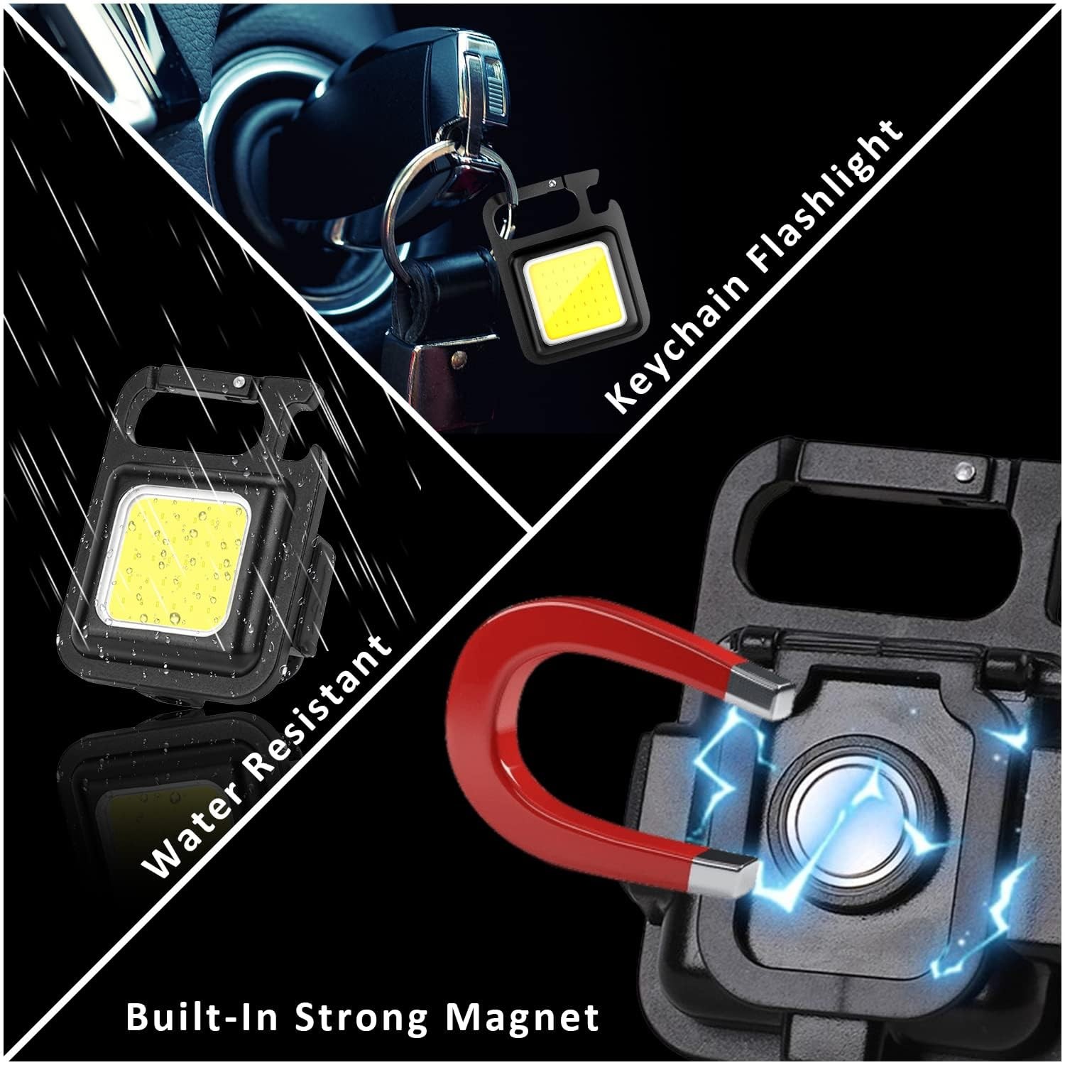 MAKDAK COB Rechargeable Keychain Flashlight 2Pack, High Lumen 2PC, Black