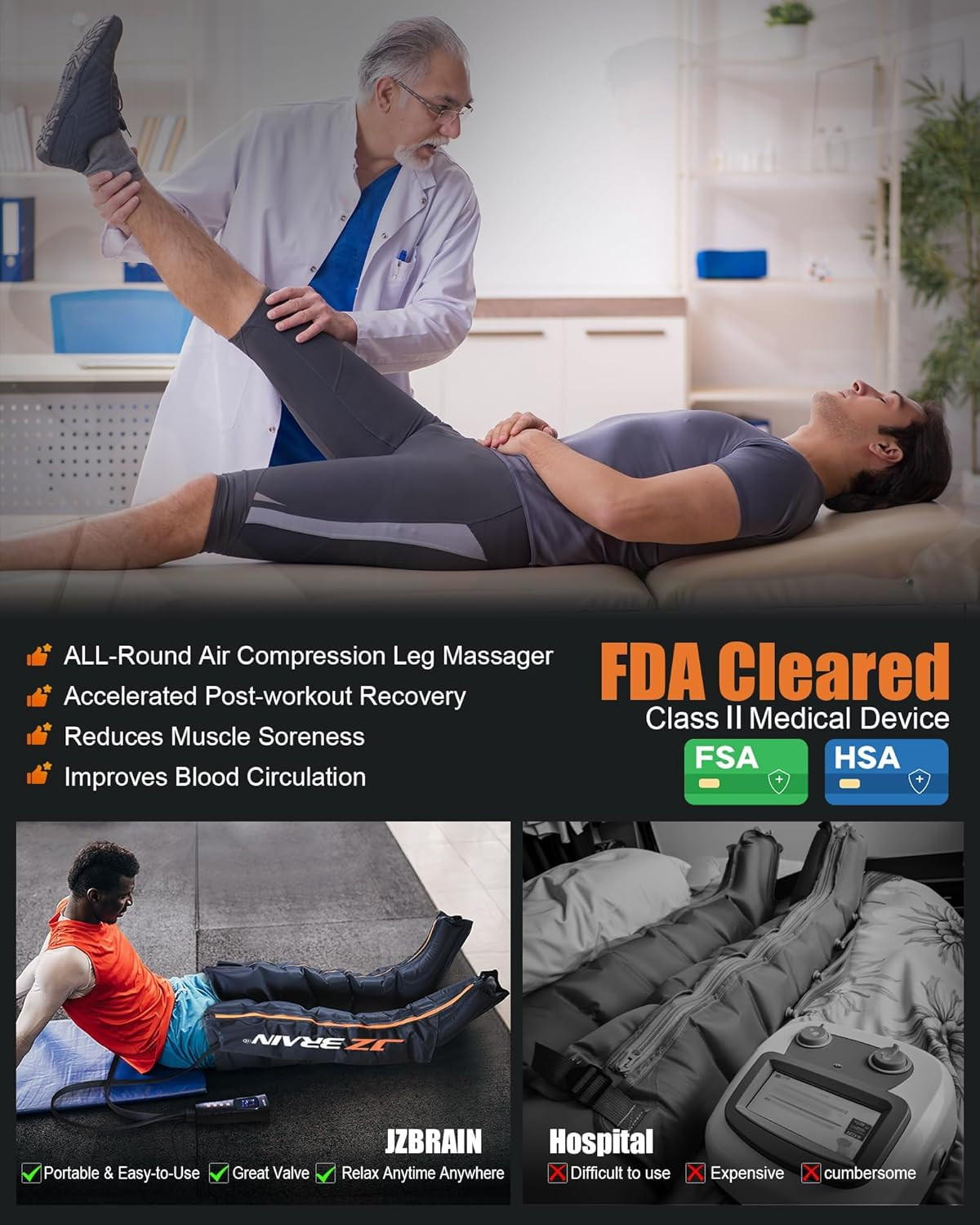 Sequential Air Compression Recovery System : Professional Full Leg Compression B