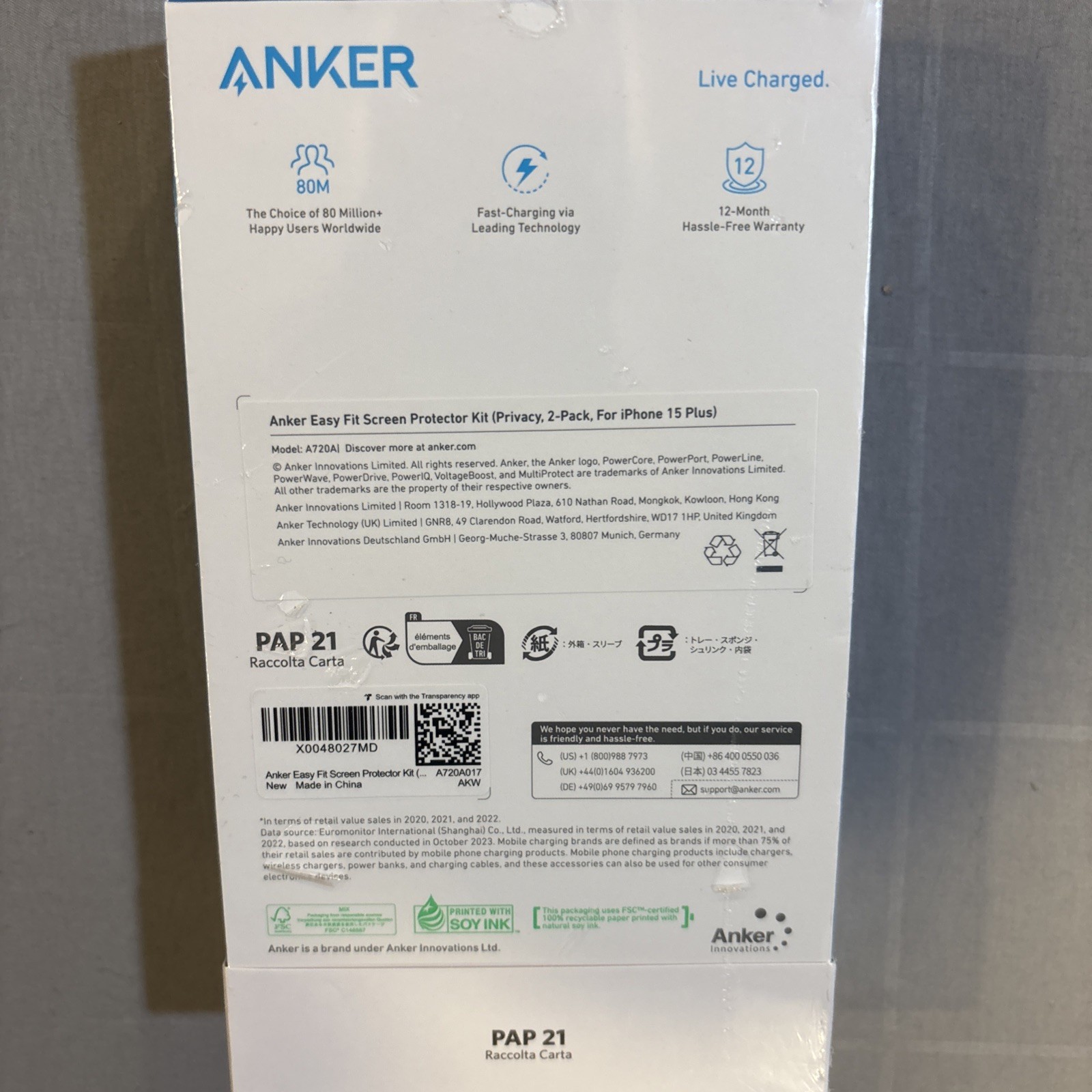 Anker Easy Fit Screen Protector Kit Privacy 2-Pack For iPhone 15 Plus A720A New