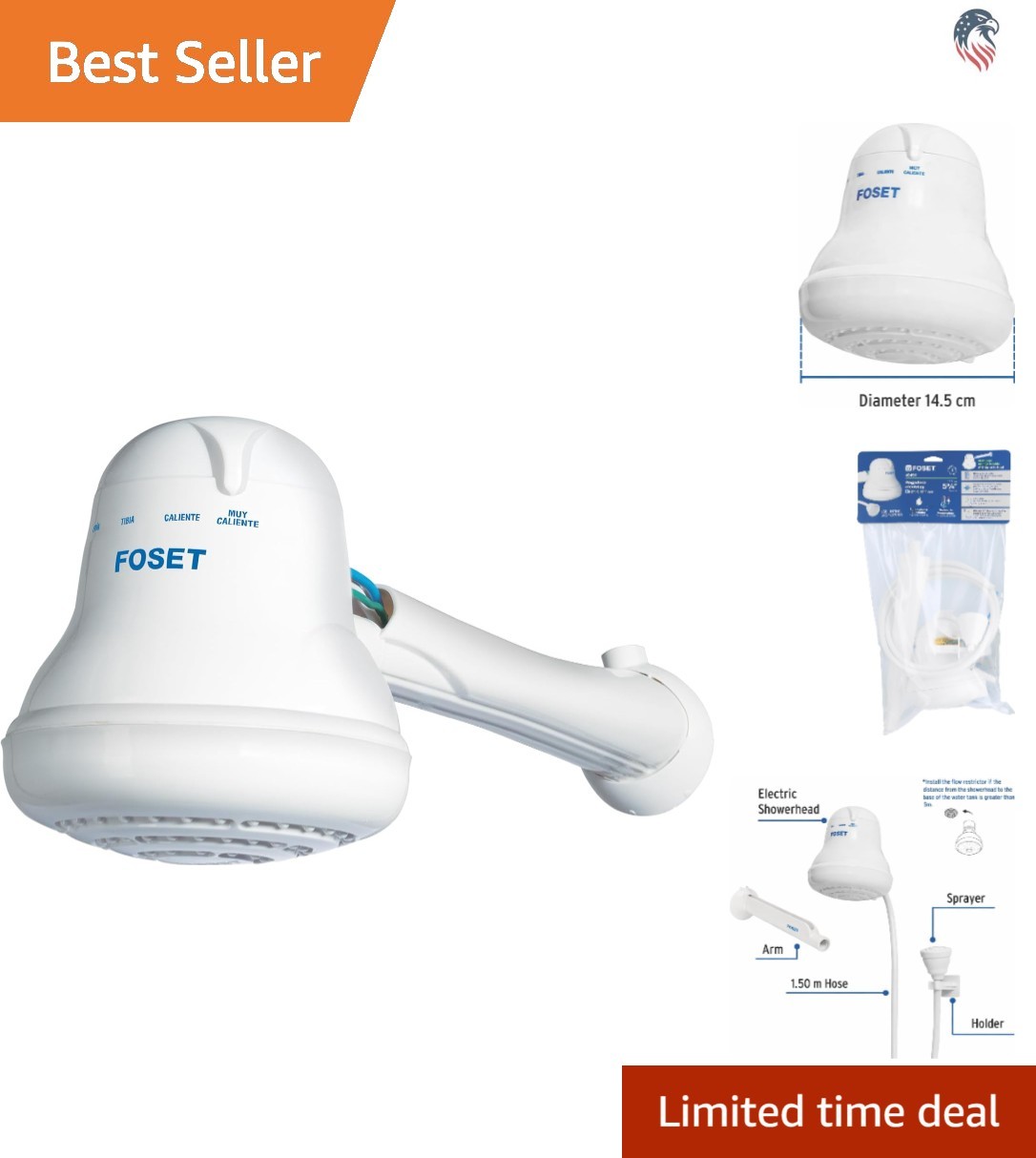 Electric Shower Head Compatible with Standard Plumbing 4 Temperature Settings...
