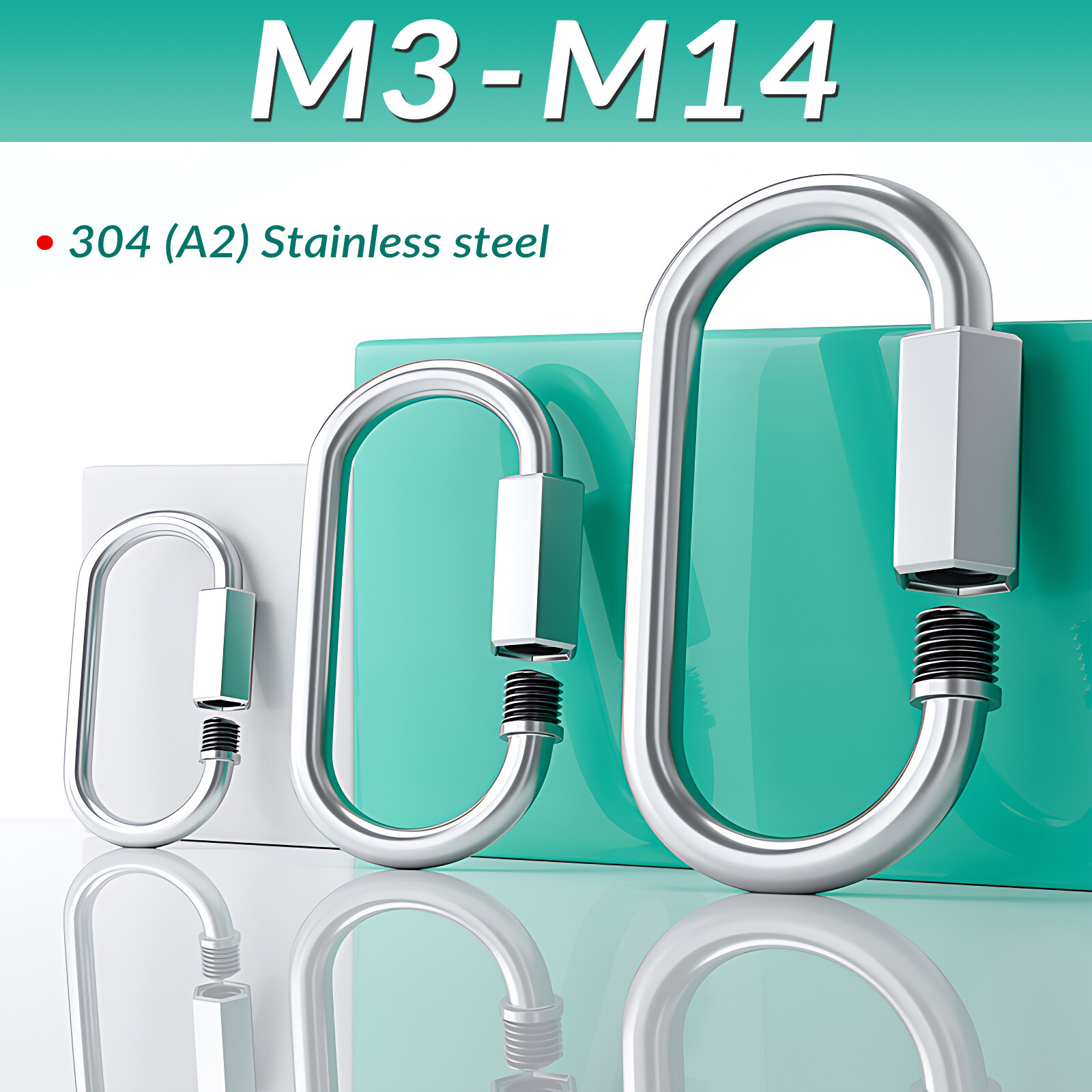 304 Stainless Steel Carabiner Quick link Strap Connector Chain Repair Shackle D