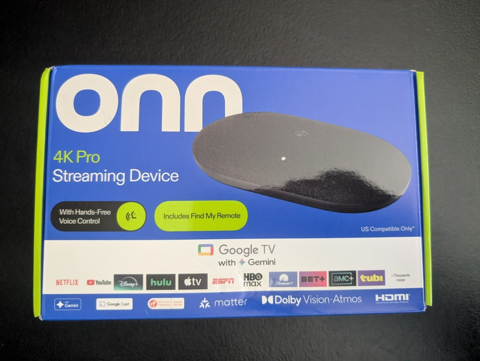 Onn 4K Pro 2026 Streaming Device Google TV 32GB Dolby Vision Atmos with Gemini