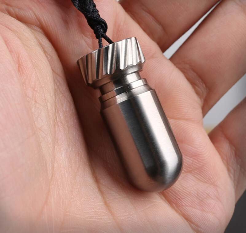 Titanium Waterproof Tank EDC Survival Seal Container Necklace Keychain Pill Box
